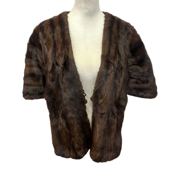 Vintage Old Hollywood Brown Mink Fur Capelet Shrug Satin Lining 1950s M/L - Picture 1 of 14